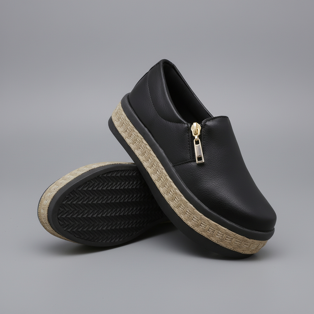 Tenis Slip On Feminino Moda Casual Ziper Calce Facil e Sola Borracha Robusta Conforto
