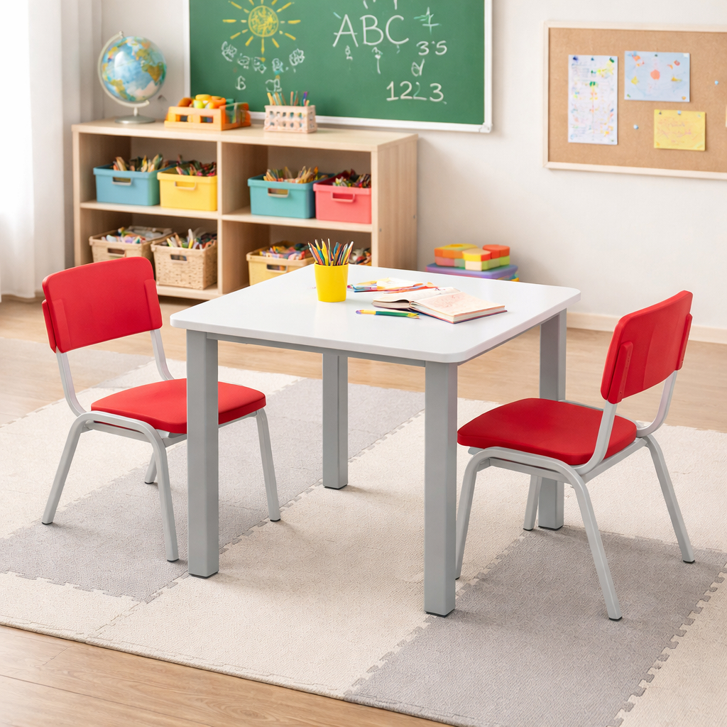 Kit Conjunto Mesa Infantil com 2 Cadeiras Amarelas Estudo Didática Educativa