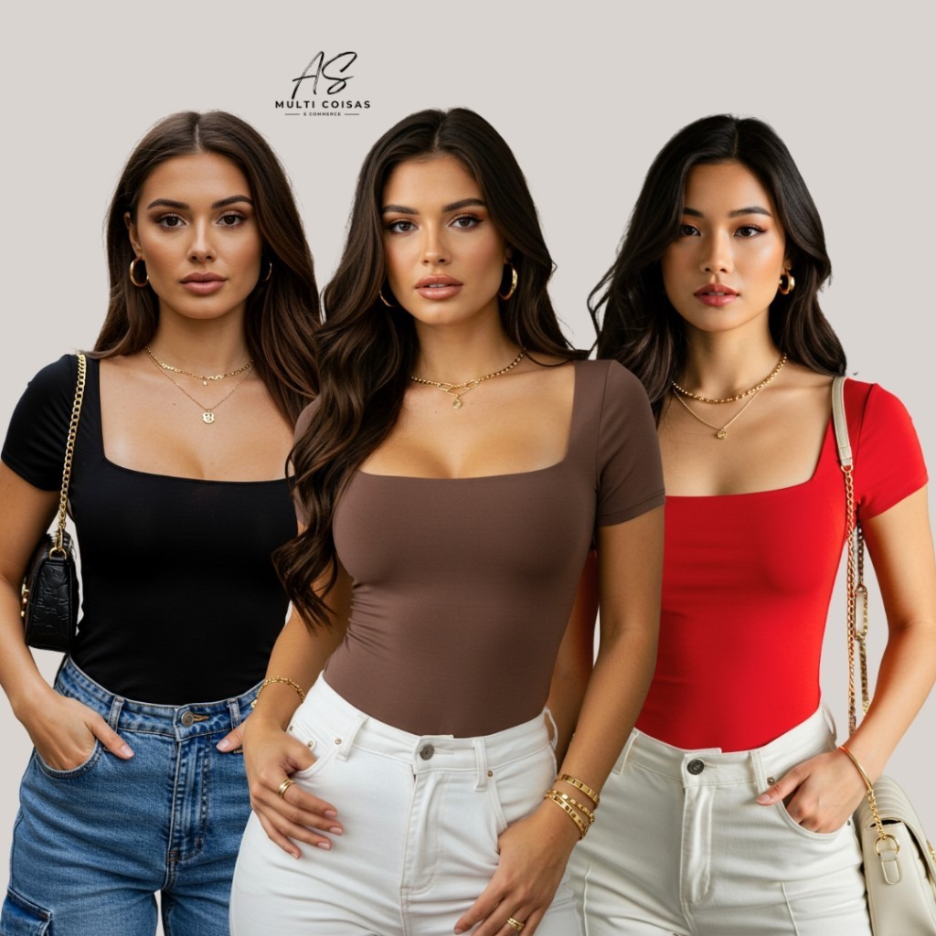 Kit 3 Blusinha Baby Look - Casual Tendência Moda Dia Dia Ideal Para Faculdade Manga Curta