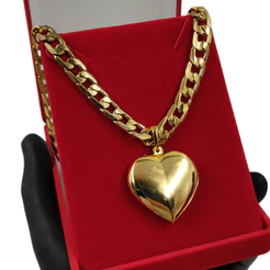 Colar Cordão Corrente Feminino 100% Moeda Antiga com Fecho Gaveta 18K + Pingente Coraçã