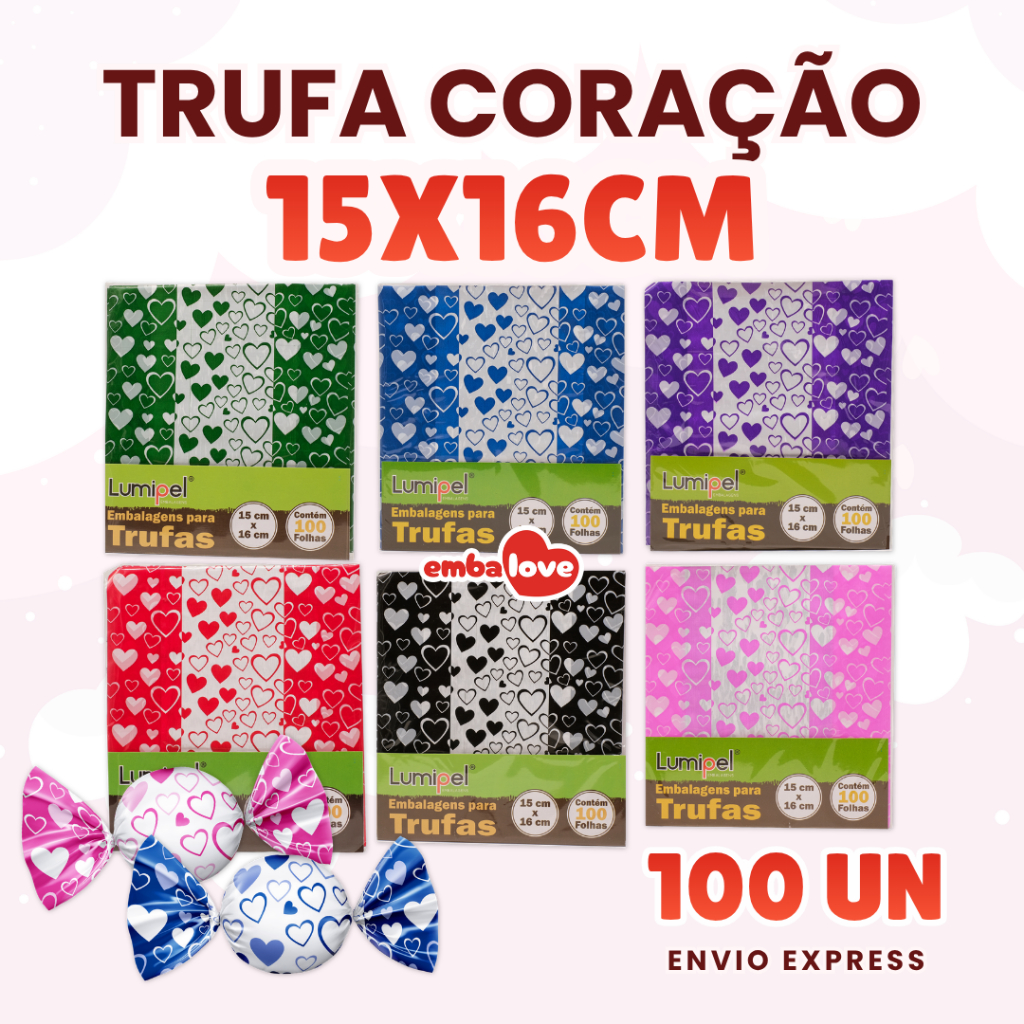 100 200 Embalagem para Trufa 15x16cm Coração