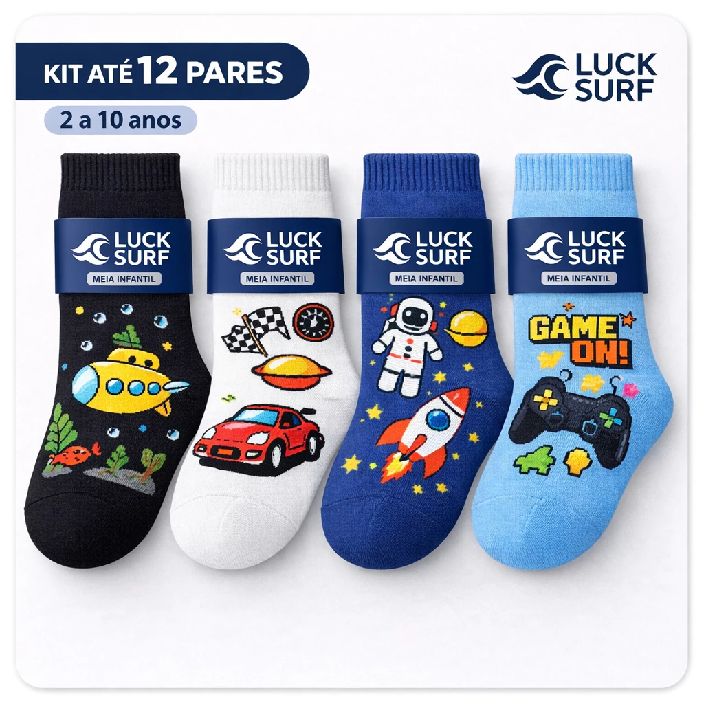 Meias Infantis Menino Luck Surf 2 a 10 Anos — imagem 1