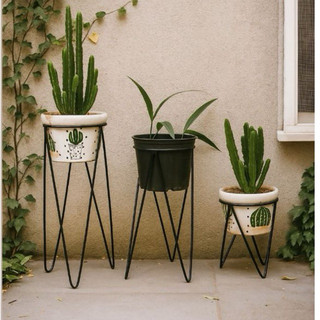 Kit 3 Suporte de Vasos Pequenos em Metal Preto Decoração Moderna, Minimalista e Resistente