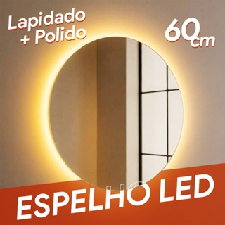 Espelho Redondo LED 60cm Lapidado e Polido 3mm EVA Reforçado + Fonte Bivolt e Kit Instalação MF930 em Oferta na Shopee