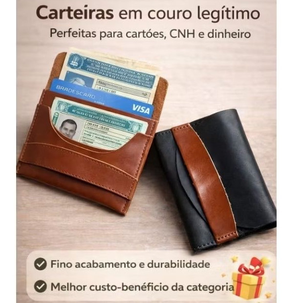 CARTEIRA EM COURO LEGÍTIMO PORTA CARTÕES, CNH E DINHEIRO OTIMA OPÇÃO DE PRESENTE OTIMO PREÇO E ENVIO IMEDIATO