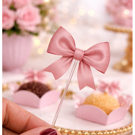 Topper para Docinhos Formato de Laço Rosa - Delicadeza e Elegância ideal para decorar docinhos .