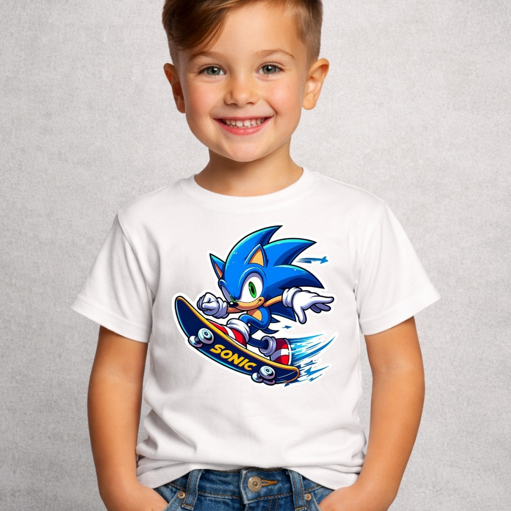 Camiseta Infantil Menino do Sonic o Ouriço Sonic Skatista Aventura Desenhos Blusa Premium Juvenil