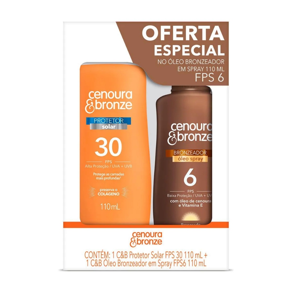 Kit Cenoura E Bronze Protetor Solar Corporal Fps30 110ml + Óleo Bronzeador Fps6 110ml