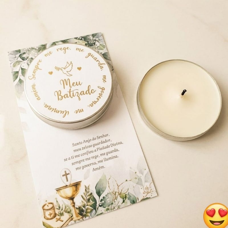 Kit Velas Aromáticas Para Batizado - Crisma- Primeira comunhão Vela Aromática Personalizada na latinha com Card
