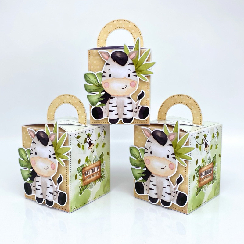 Kit Caixa alça maletinha Safari Baby Luxo (10, 20 ou 30 un) Personalizada Nome - Papel Fotográfico Brilho