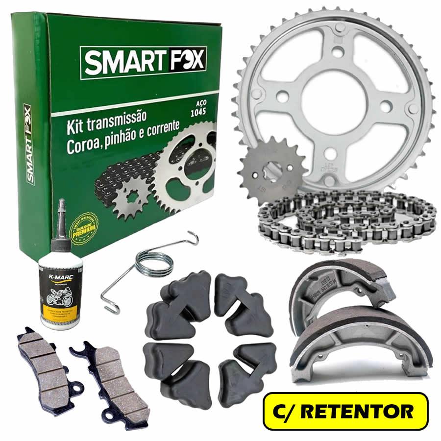 Kit Relação 160 Com Retentor até 2024 + Coxim + Lona + Pastilha Honda Start Fan Titan 160 Transmissão Aço 1045