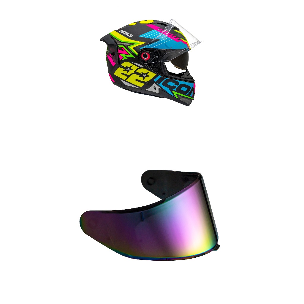 Capacete Moto Fechado Marca Peels - Icon RT Preto Fosco c/ Amarelo Com Óculos Interno + Viseira Camaleão Extra