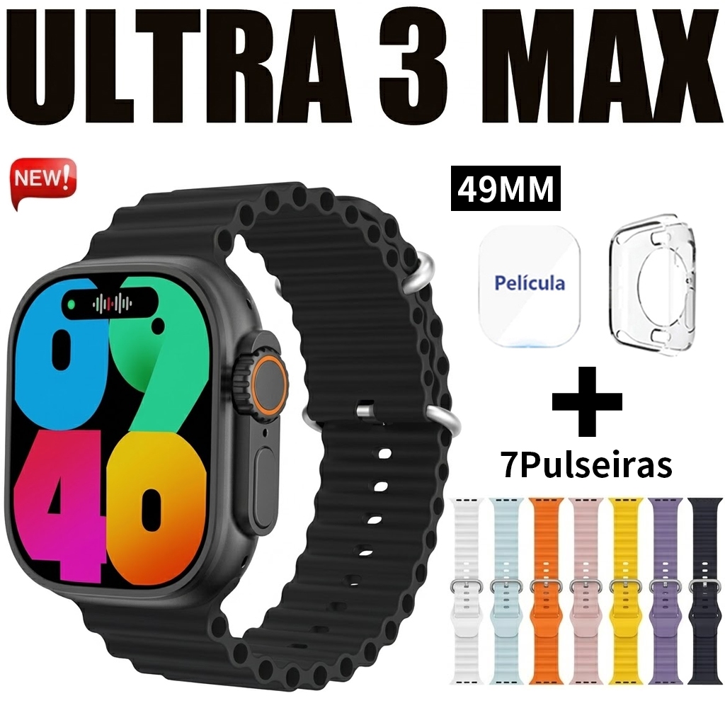 Smartwatch Watch Ultra 3 max Série 10 Super Amoled Prova D'Água Lançamento 2026 Novo 49 mm