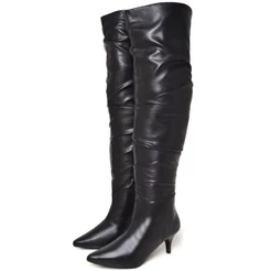 Bota Feminina Over The Knee Bico Fino Salto Kitten Heels Preto DUBUY GLAM 1710FG