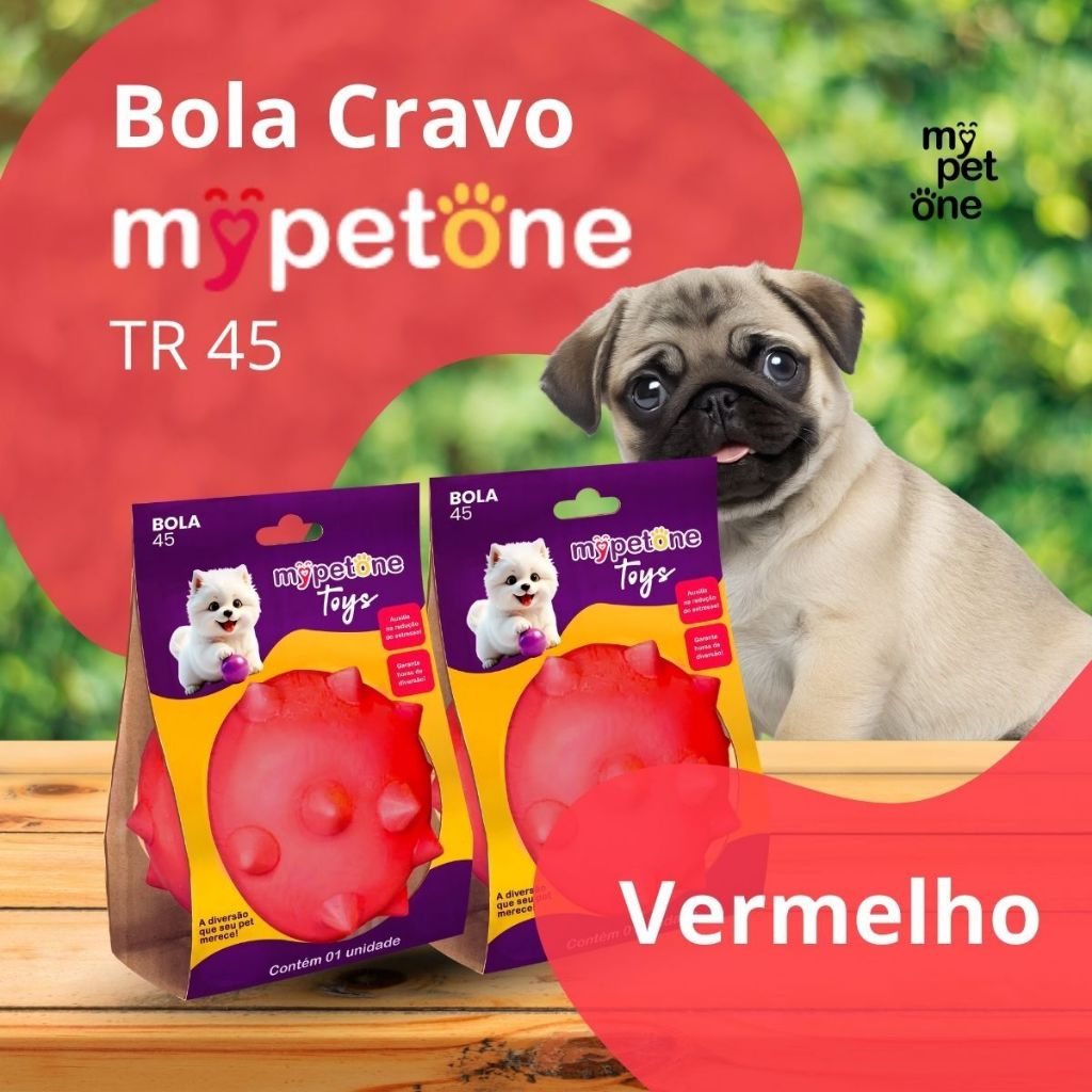 2 Bola Cravo MACIÇA MyPetOne Vermelho 45mm Brinquedo RESISTENTE Para Cães