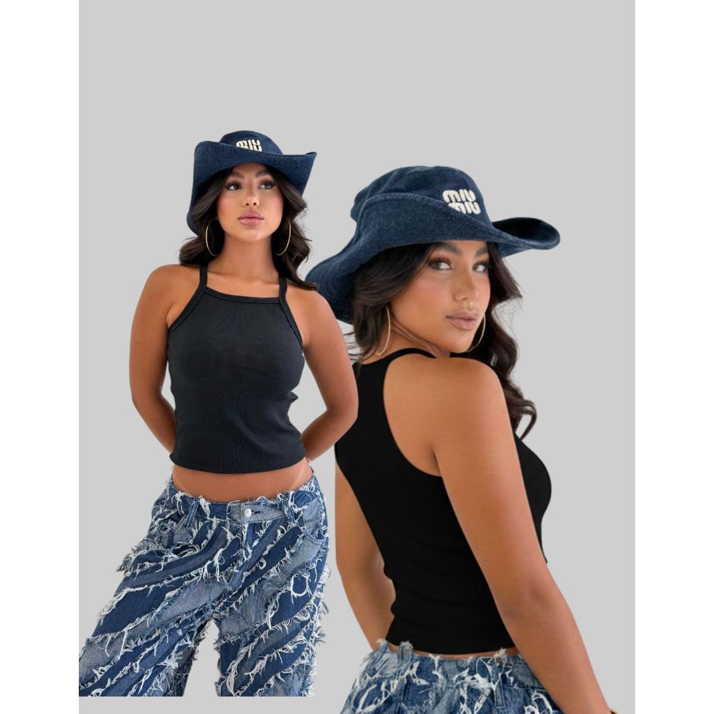 Blusinha Alcinha Cropped Cavado Feminina Ribana Nadador Versátil Básica  Dia A Dia