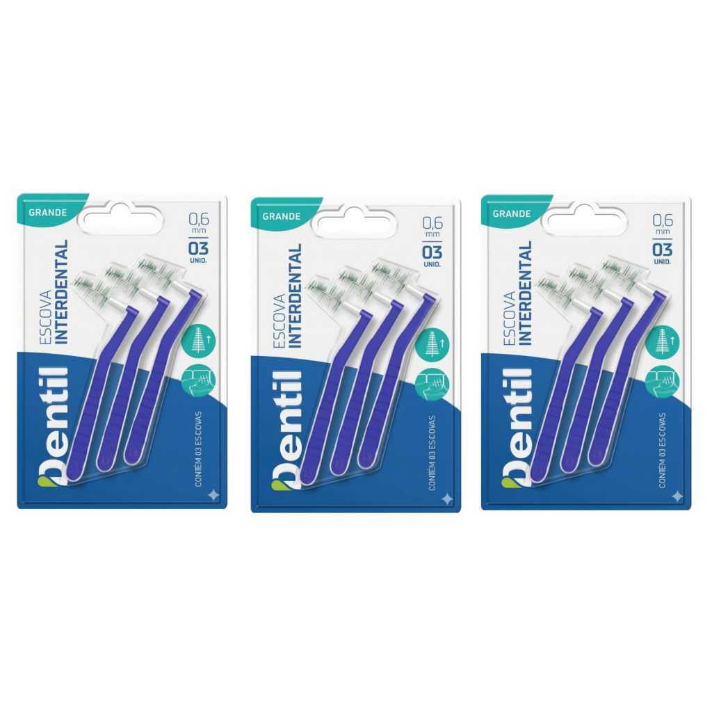 Kit 3 Escova Interdental Fina Cônica 0,6mm Dentil Com Cabo Escova para Aparelho Ortodôntico