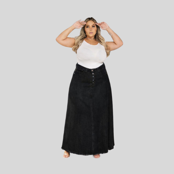 Saia Jeans Longa Feminina Evangélica Moda Plus Size Cintura alta do 46 ao 60