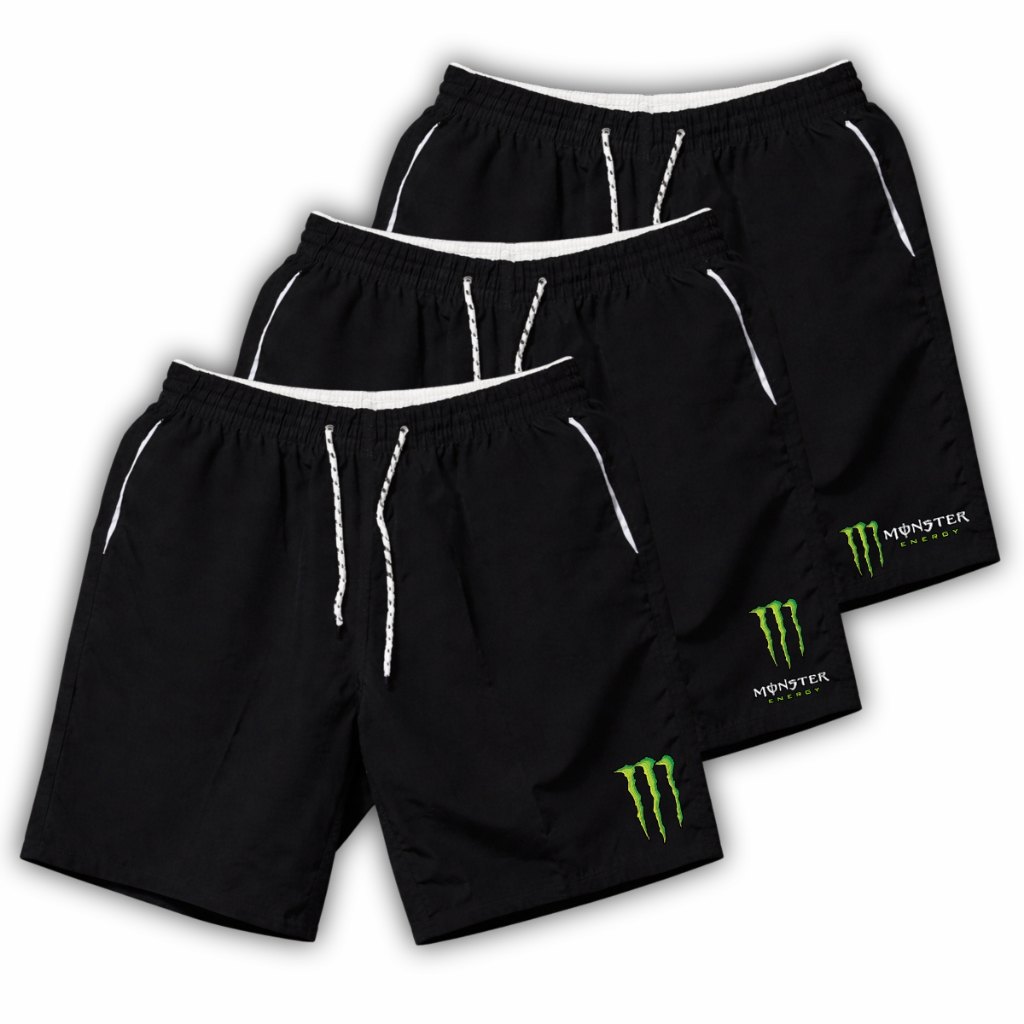3 Shorts Tactel Elastano Kit MONSTER, Ideal Para Treinos, Academia, Corrida, Esportes