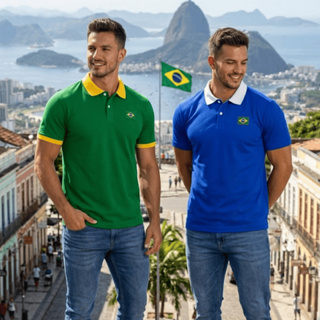 Kit 2 Camisa Polo Copa Masculina Estilo Torcida Futebol Look Masculino com a Bandeira do Brasil em Oferta na Shopee