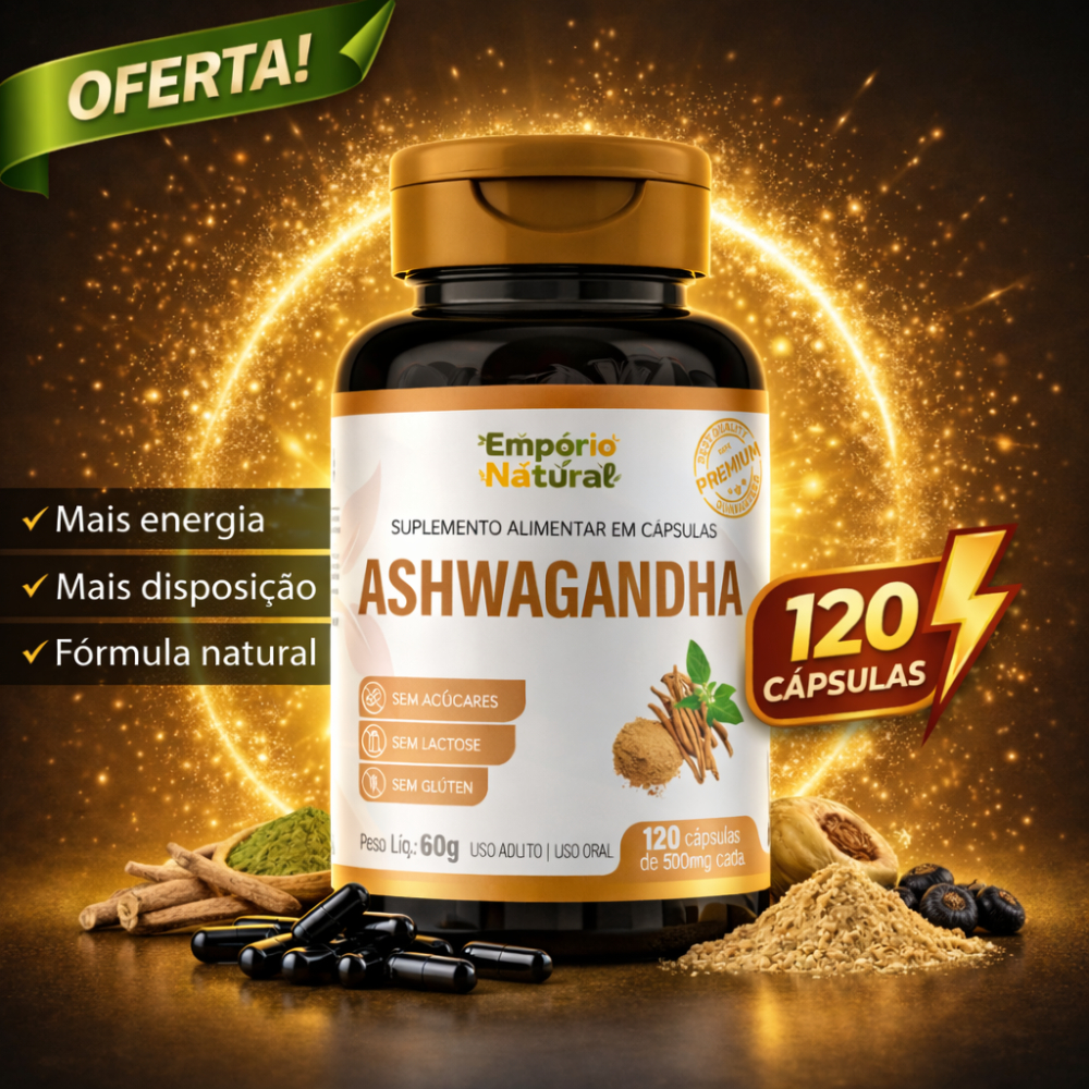 Ashwagandha 100% Puro - 120 capsulas 500mg - Suporte ao Estresse e Vitalidade Envio imediato
