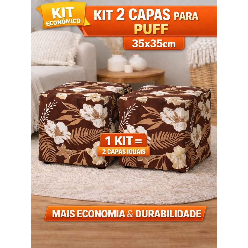 Kit 2 Capas Para Puff Quadrado 35x35 Elástica Estampada Malha Gel Capa Protetora Decorativa