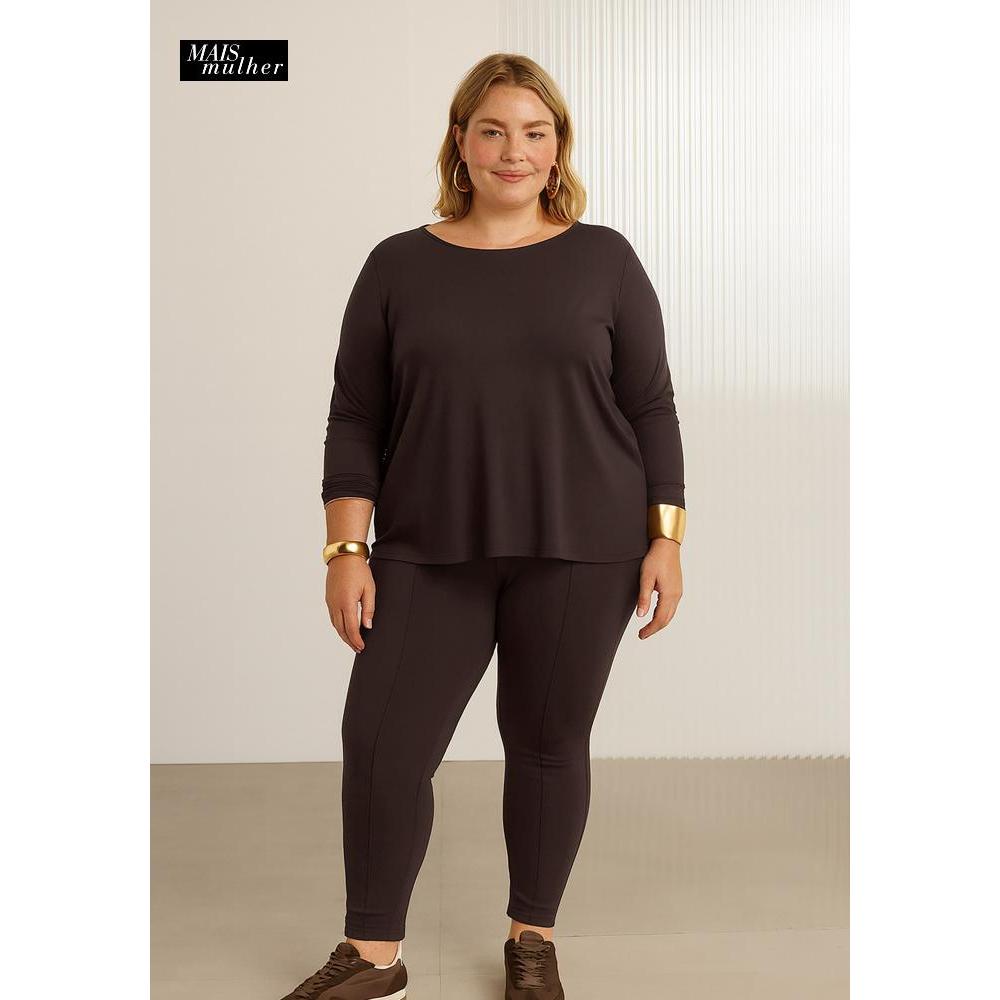 BLUSA PLUS SIZE FEMININA MANGA LONGA VISCOSE ELASTANO BÁSICA CONFORTÁVEL LUNENDER MAIS MULHER