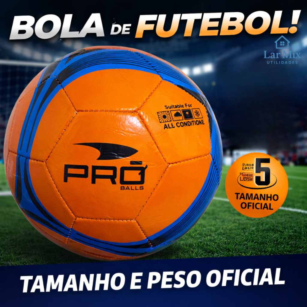 Bola de Futebol Campo Costurada Oficial PVC PRO Balls N5 Qualidade Profissional
