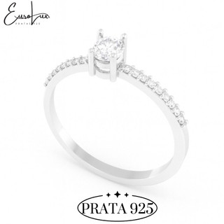 Anel Solitário Cravejado Prata 925 Feminino Luxo Zirconia Brilho Intenso Presente Namorada Noivado 