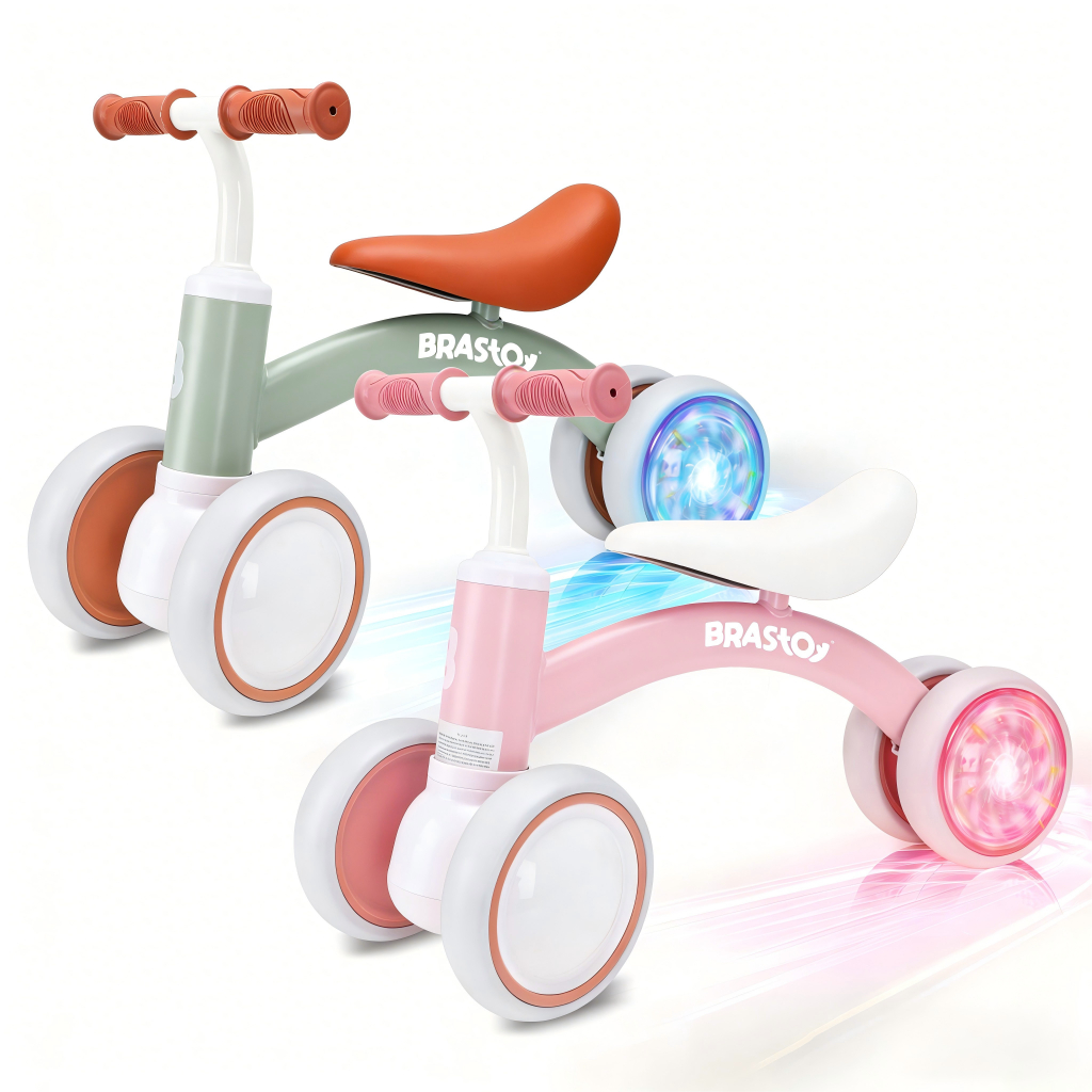 Bicicleta Equilíbrio Infantil Andador Sem Pedal 4 Rodas Bebê BRASTOY Criança  Verde/Rosa