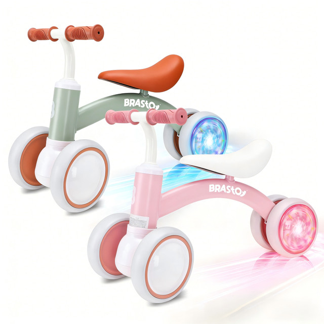 Bicicleta Equilíbrio Infantil Andador Sem Pedal 4 Rodas Bebê BRASTOY Criança Verde/Rosa