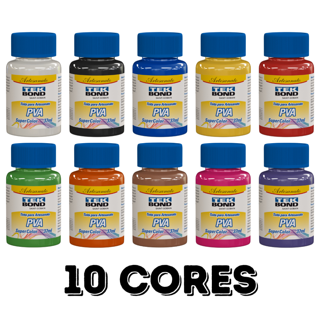Kit com 10 Tintas Pva Fosca P/ Artesanato 37ml