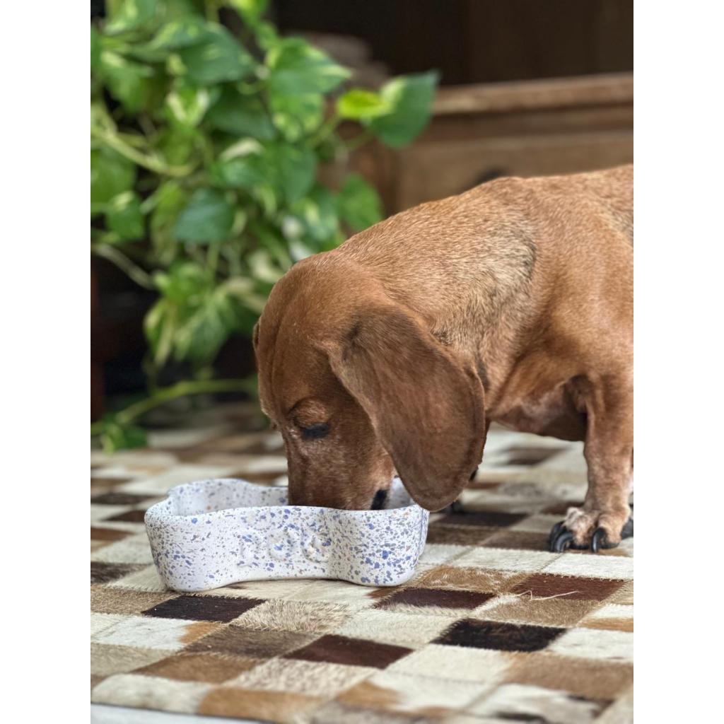 Comedouro Pet Cerâmica Esmaltada Formato de Osso - Tigela para cães - Pote Acessório Pet