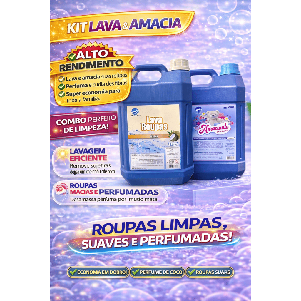 KIT 2 GALOES AMACIANTE DE ROUPAS AZUL + SABÃO COCO