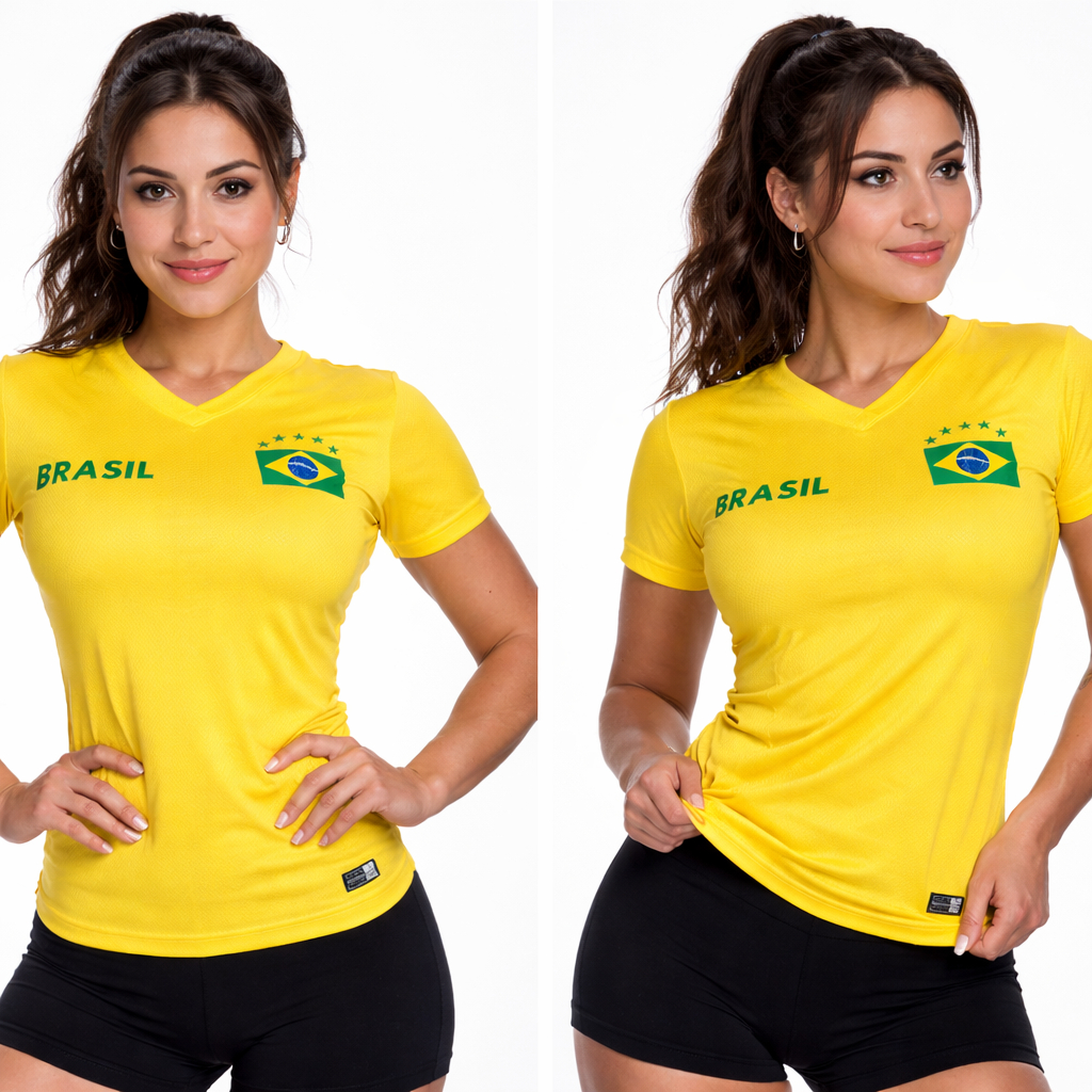 Camiseta Brasil Feminina Copa 2026 Torcida Amarela Futebol Dry Fit Babylook Verde Amarela