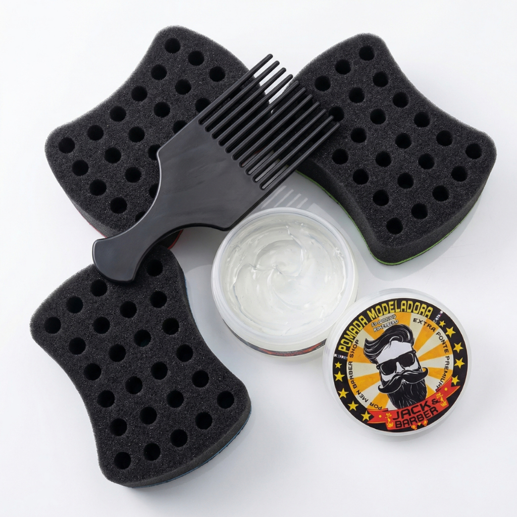 kit nudread bucha de enrola cabelo + pente garfo plastico +  cera modeladora jack barber