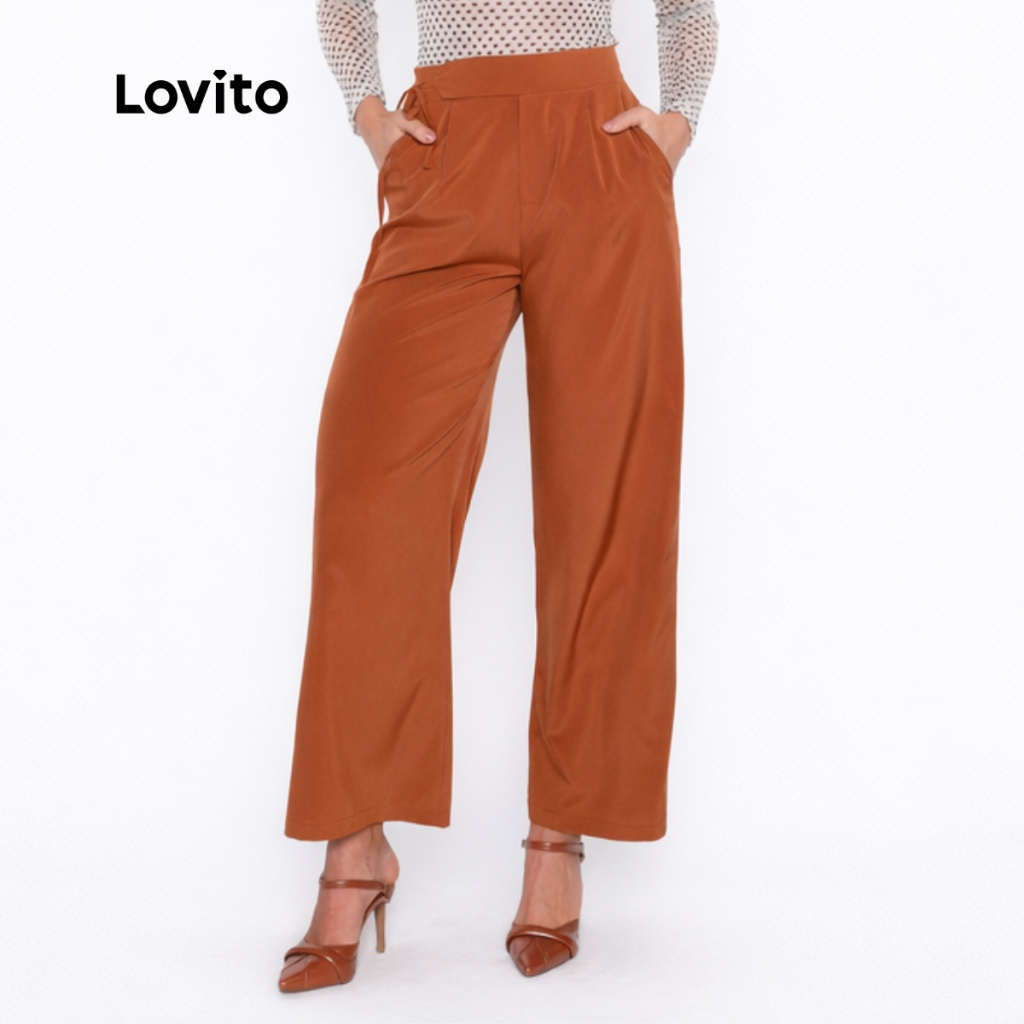 Lovito Calça Reta Alfaiataria Feminina Amarração Lateral PTB17221752