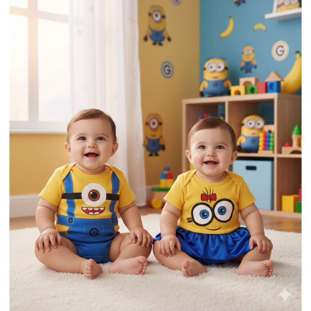 Body Bebê Infantil Menino e Menina Mêsversário Temático Minion Super Confortável Linha Premium