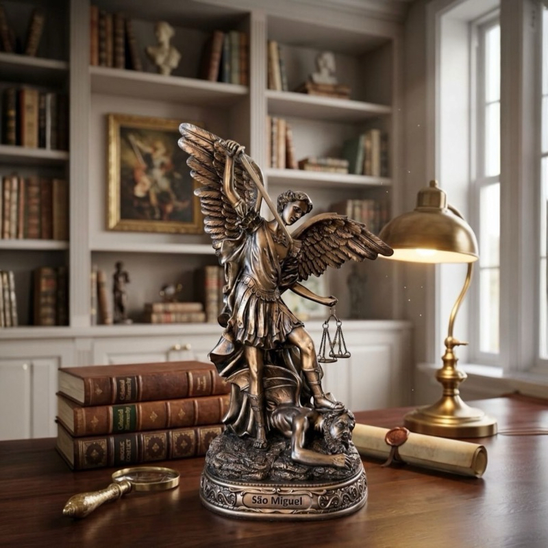 Imagem São Miguel Arcanjo Bronze Resina Importada Linda Delicada e Pronta Pra Decorar