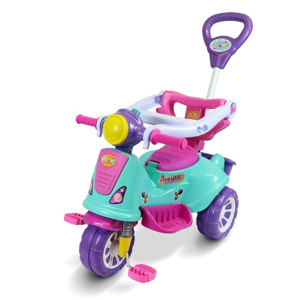 🔥Triciclo Infantil Rosa Retrô Andador Carrinho Passeio Pedal Motoquinha Com Haste e Buzina Menina