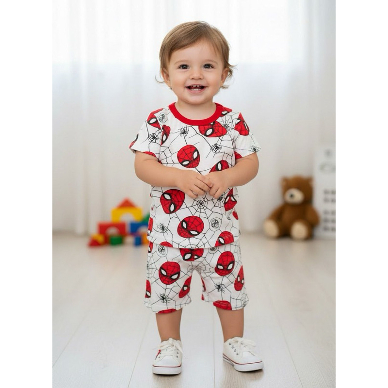 Conjunto Pijama Infantil Masculino Homem Aranha  Manga Curta Leve e Fresco Confortável