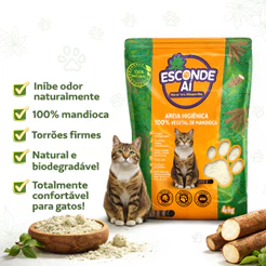 AREIA P/ GATO ESCONDE AI BIODEGRADAVEL MANDIOCA NATURAL 4KG