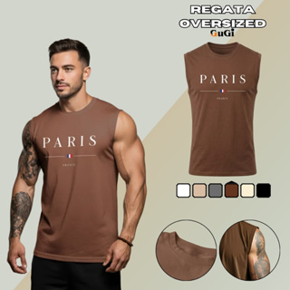 Regata Masculina Machão Muscle 100% Algodão Premium Estampa Paris GuGi Camiseta Cavada Confortável em Oferta na Shopee