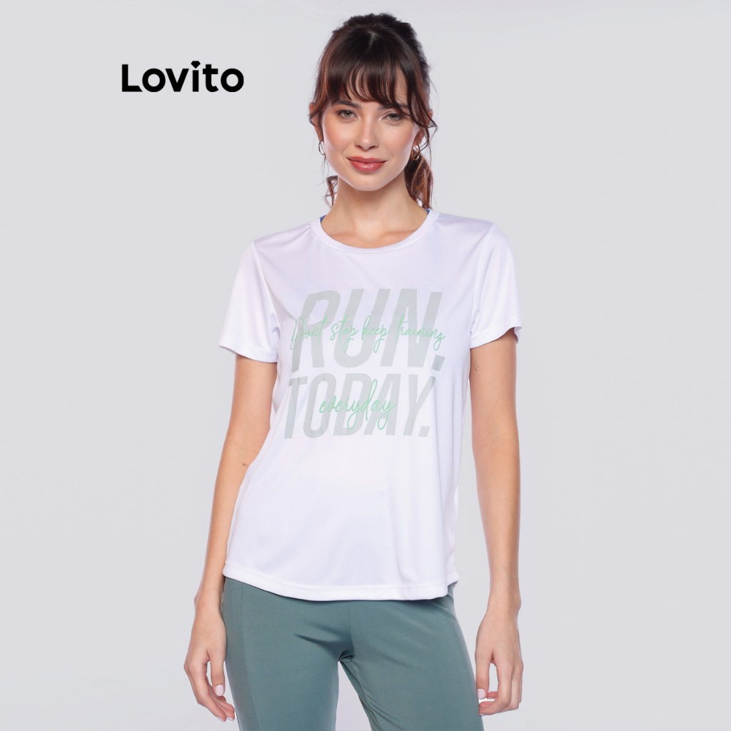 Lovito Camiseta Esportiva Feminina com Estampa PKB14871517