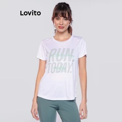 Lovito Camiseta Esportiva Feminina com Estampa PKB14871517