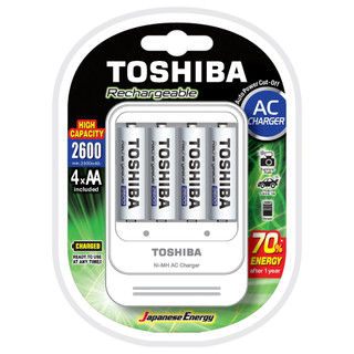 Carregador de Pilhas AA e AAA Toshiba TNHC-6GAE4 com 4 Pilhas AA 2600mAh Recarregáveis Bivolt