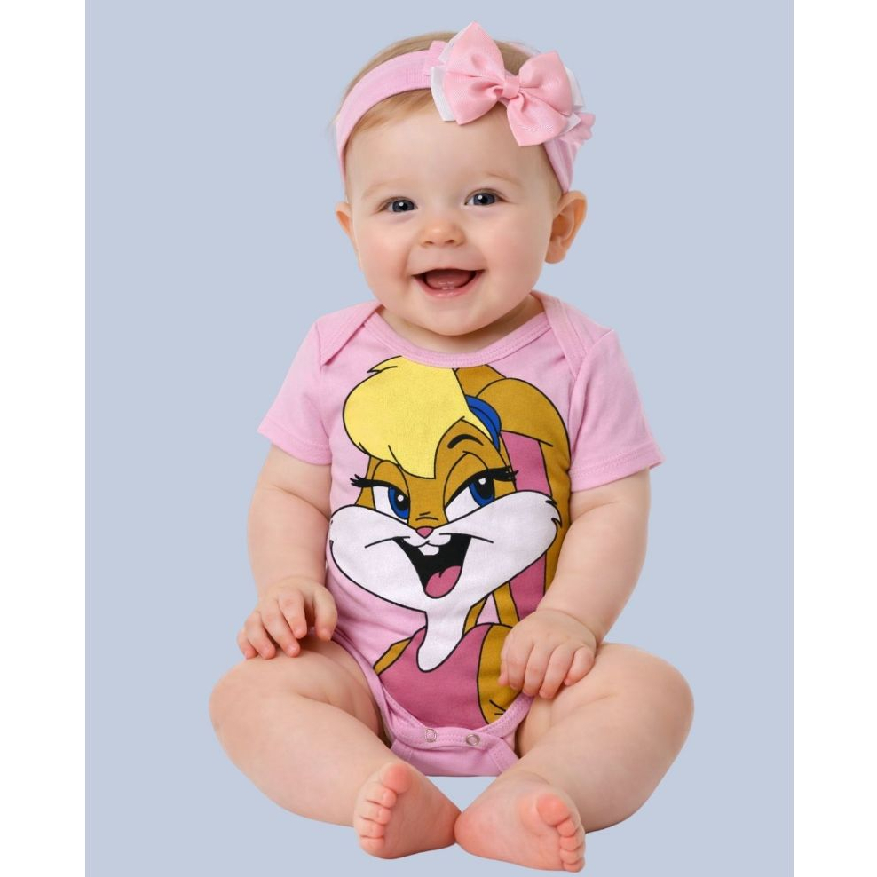 Body Bebê Lolla Coelha Menina Coelhinha Rosa Laço Faixa Cabelo Temático Mesversário Fofo Páscoa