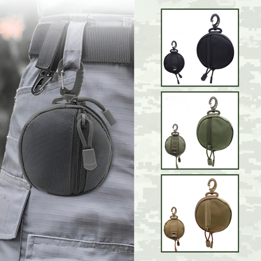Porta Chaves/ Moedas Tático com Gancho | Para Cinto, Coletes, MOLLE com Passador | EDC Nylon