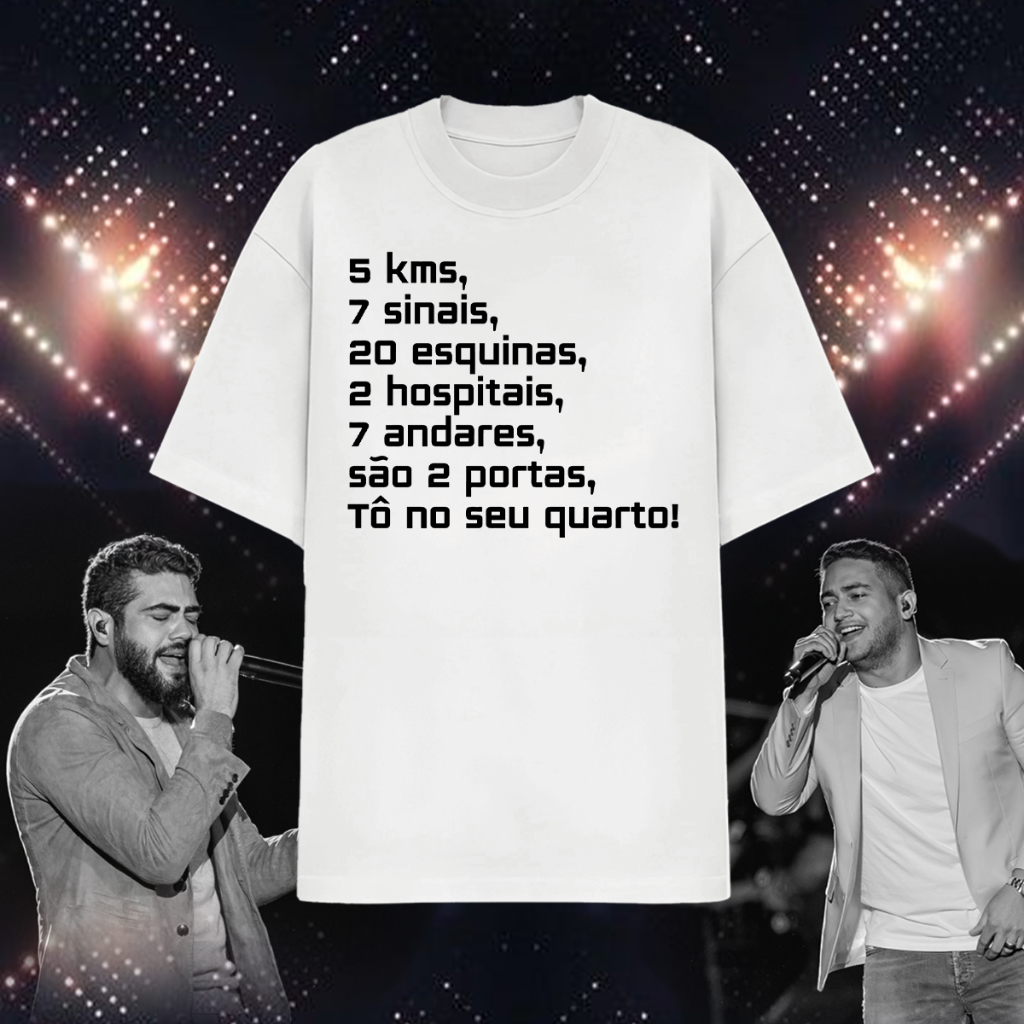 Camiseta Basica e Oversized Show H&J Letra Musica 5km Henrique Juliano Sucessos Sertanejo