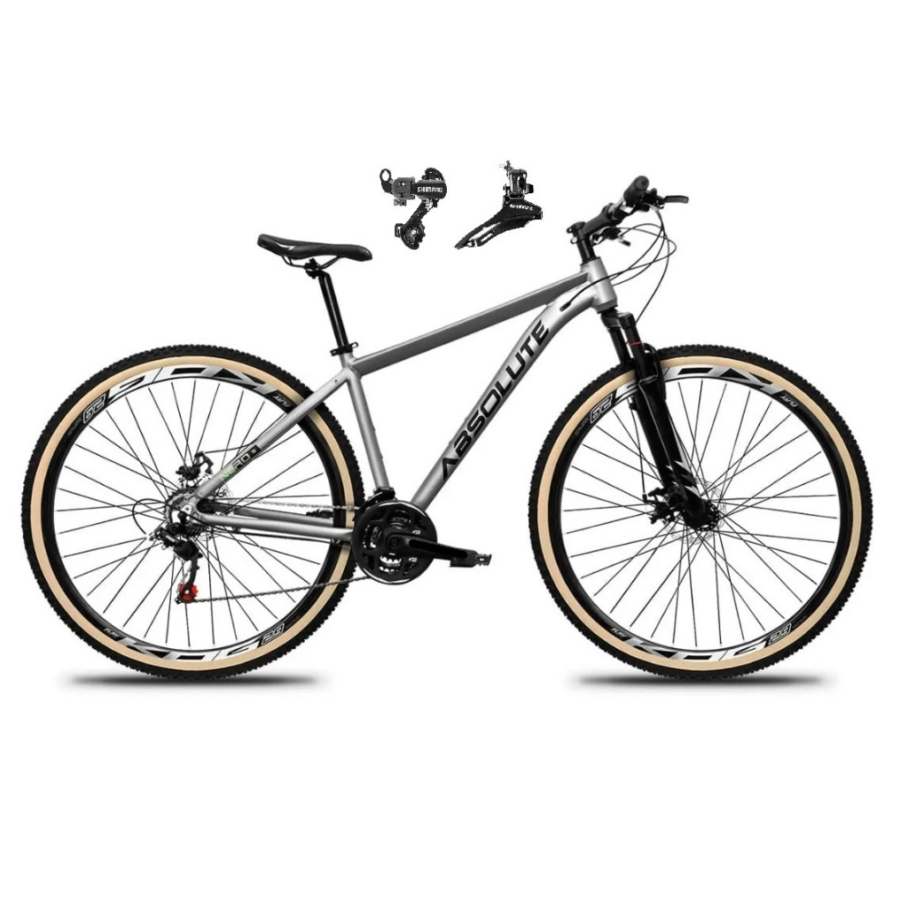 Bicicleta Aro 29 Absolute Nero 5 Câmbios Shimano 24 Marchas Freio a Disco Mountain Bike Alumínio Rapid Fire Suspensão